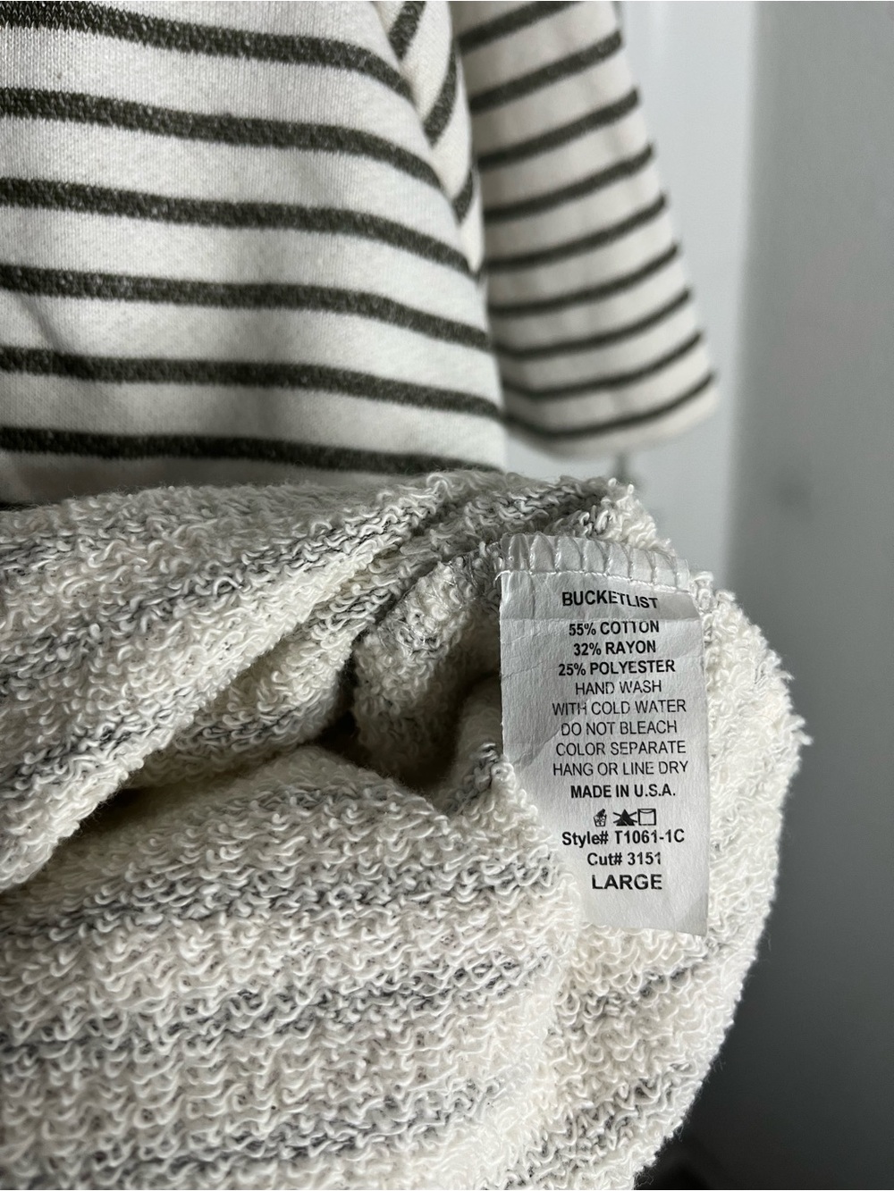 Bucket List Cotton Terry Cloth Lined Striped Cropped Oversize Casual Beach Top L - Picture 9 of 10
